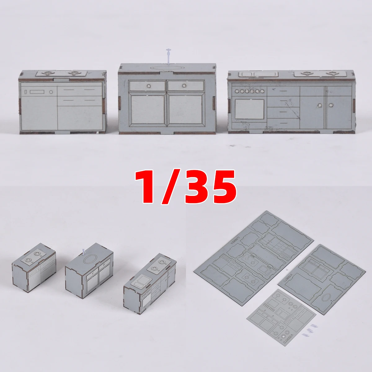 

1/35 Scale model kit kitchen utensils gas stove cupboard washbasin lavatory sideboard sand table diorama models