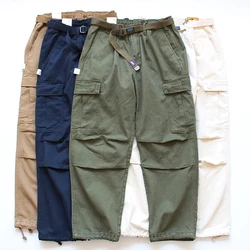 Heavyweight Thick Washed Cotton Men's Pants 2024 Spring American Casual Style Wear Cargo Trousers Loose Straight Pockets Work