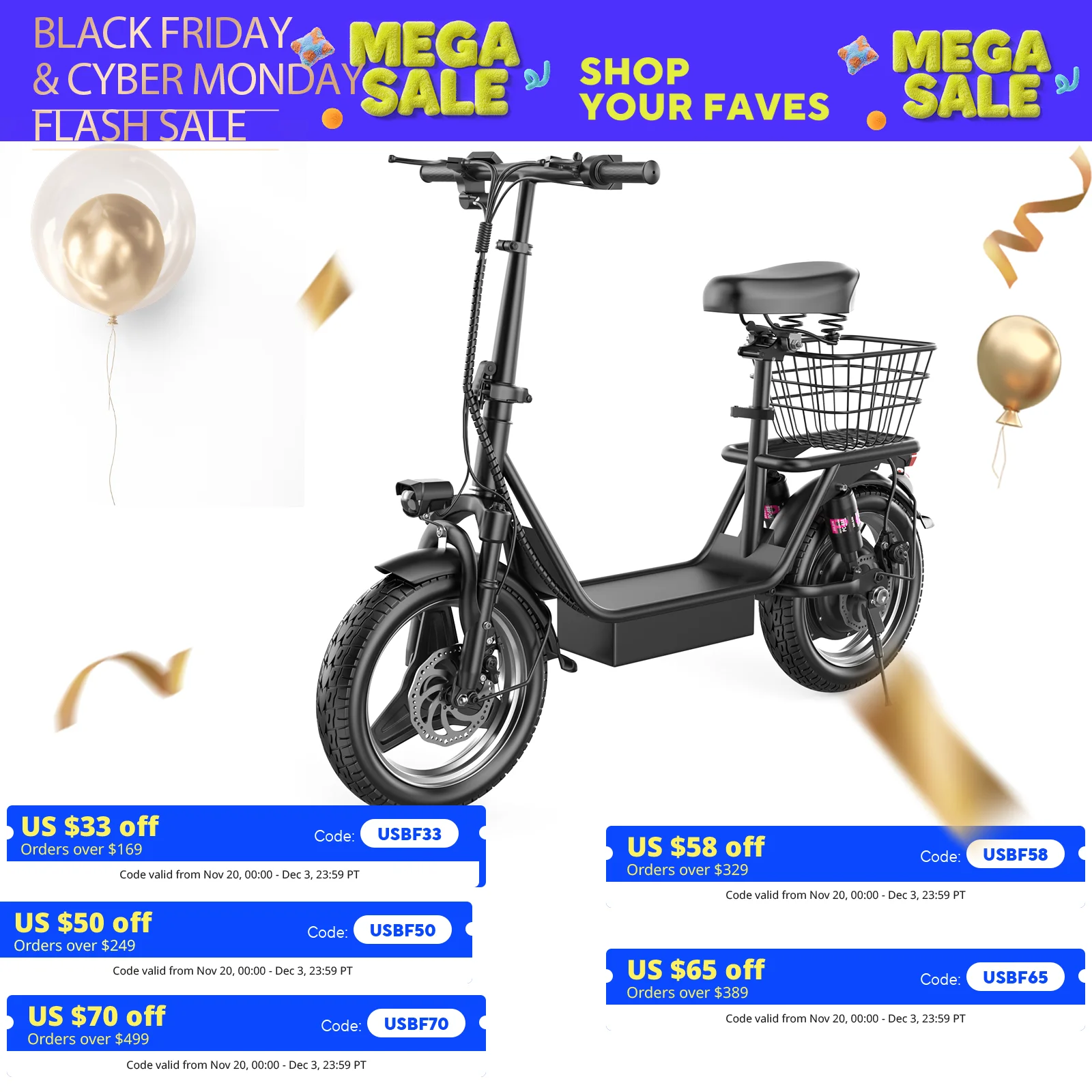 سكوتر كهربائي مع سلة للبالغين، محرك ذروة 650 وات، تعليق كامل، محرك Escooter مناسب للتنقل والسفر