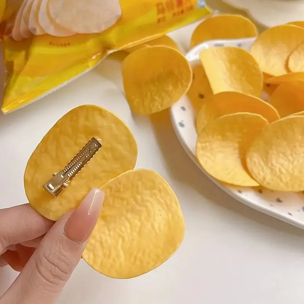 

2/4/6pcs Funny Hair Clips Simulated Potato Chip Cute Hairpin Creative Cute Students Duck Bill Clip Side Clip Hair Accessories