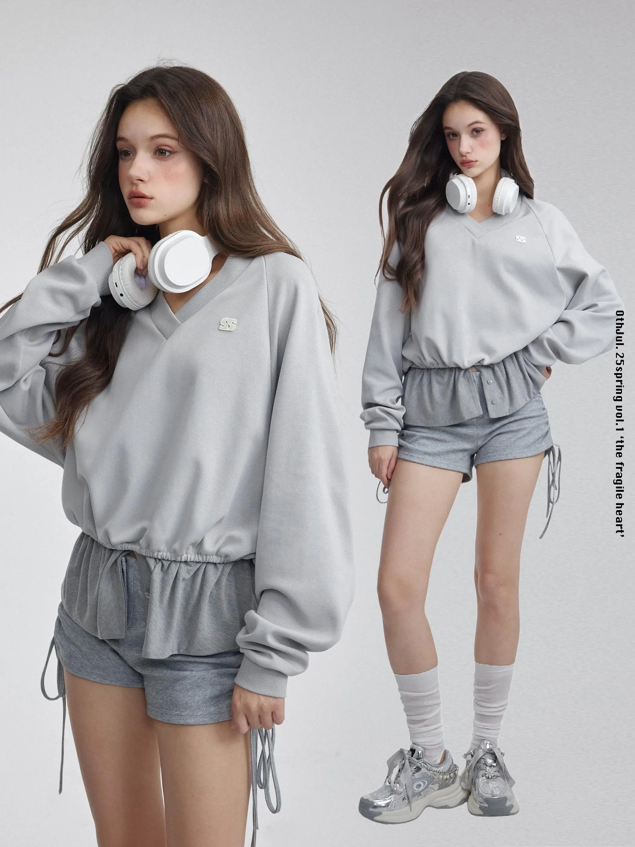 

Женская свободная толстовка OthJul American Lazy Sle с V-образным вырезом, многослойная, удобная, дышащая, для весеннего сезона