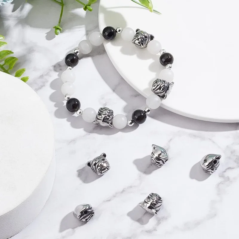 10 قطعة 2 مللي متر ثقب الفولاذ المقاوم للصدأ البلدغ الخرز السحر الصلصال الكلب بيتبول جرو الحيوانات الأليفة رئيس حبة خزر عازل العتيقة الأوروبية