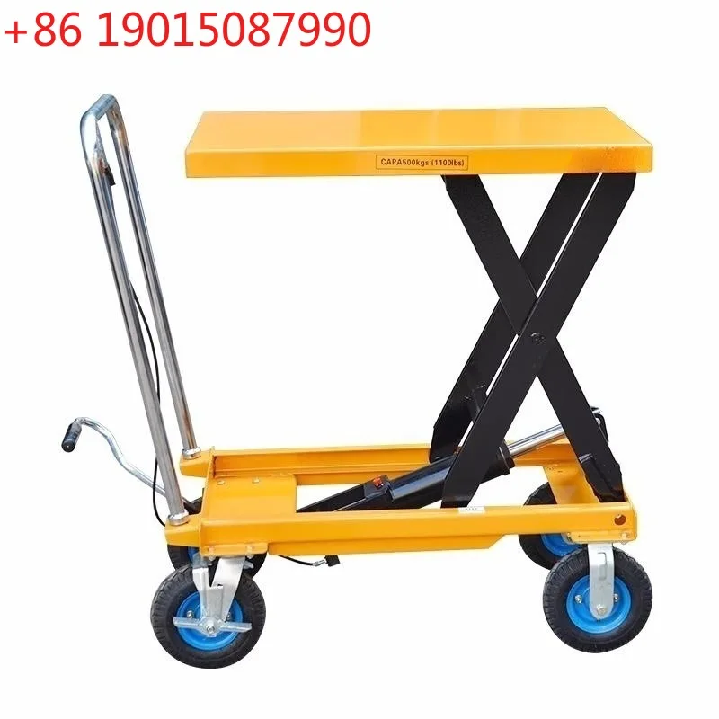 Outdoor off-road rubber inflatable solid large wheel manual hydraulic platform loading and unloading truck mobile