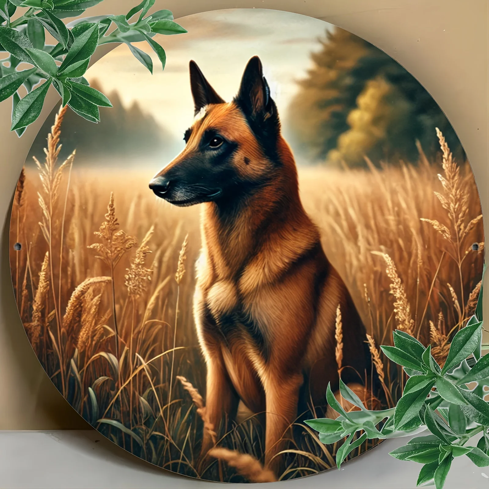 1 Stück belgischer Malinois-Hund Vintage rundes Aluminiumschild, 20,3 x 20,3 cm, Retro-Wandkunst, Mehrzweck-Haus, Bar, Café, Garage, Bauernhof