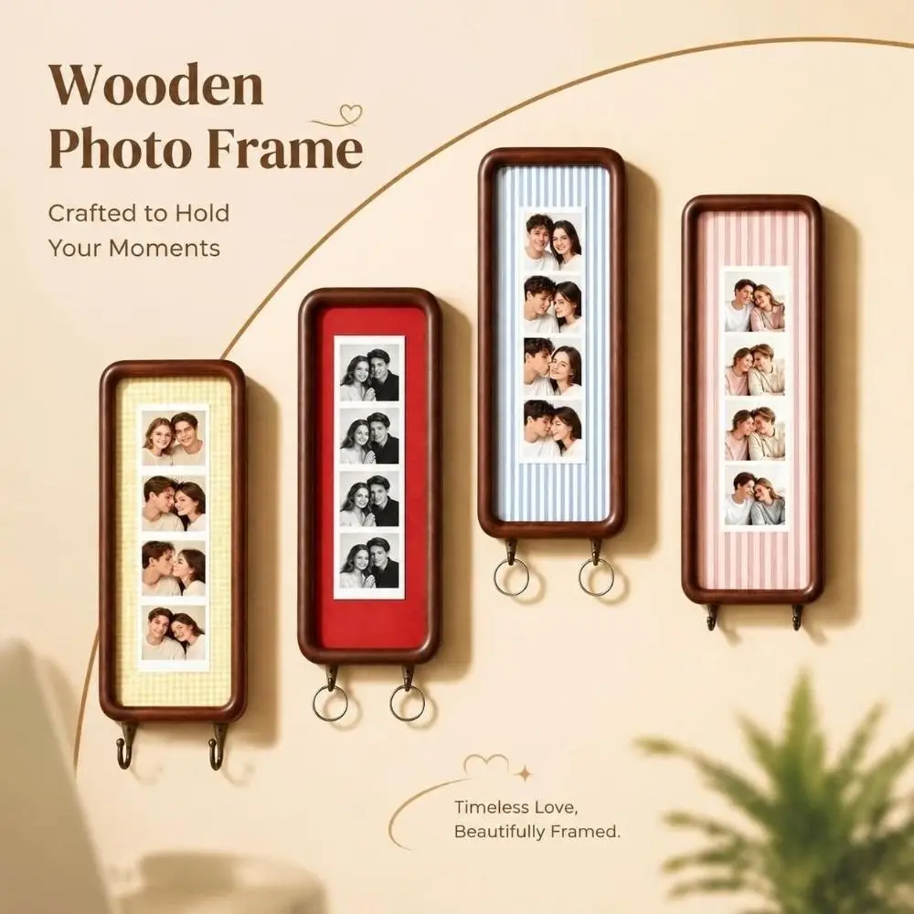 Vintage With Hook Key Holder Frame Mortise and Tenon Wooden Photo Strip Frame Display Frame Gift Desktop Display