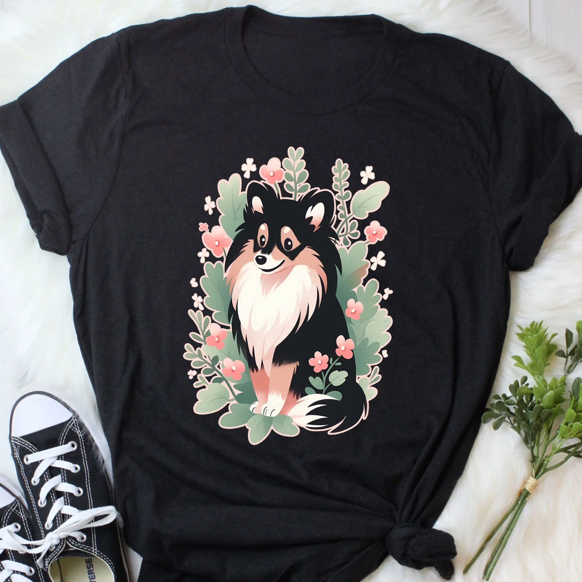 Camiseta Tri Color Sheltie, amante de los perros divertido, lindo perro pastor Tricolor Shetland, mascota, mamá, papá, Top Collie