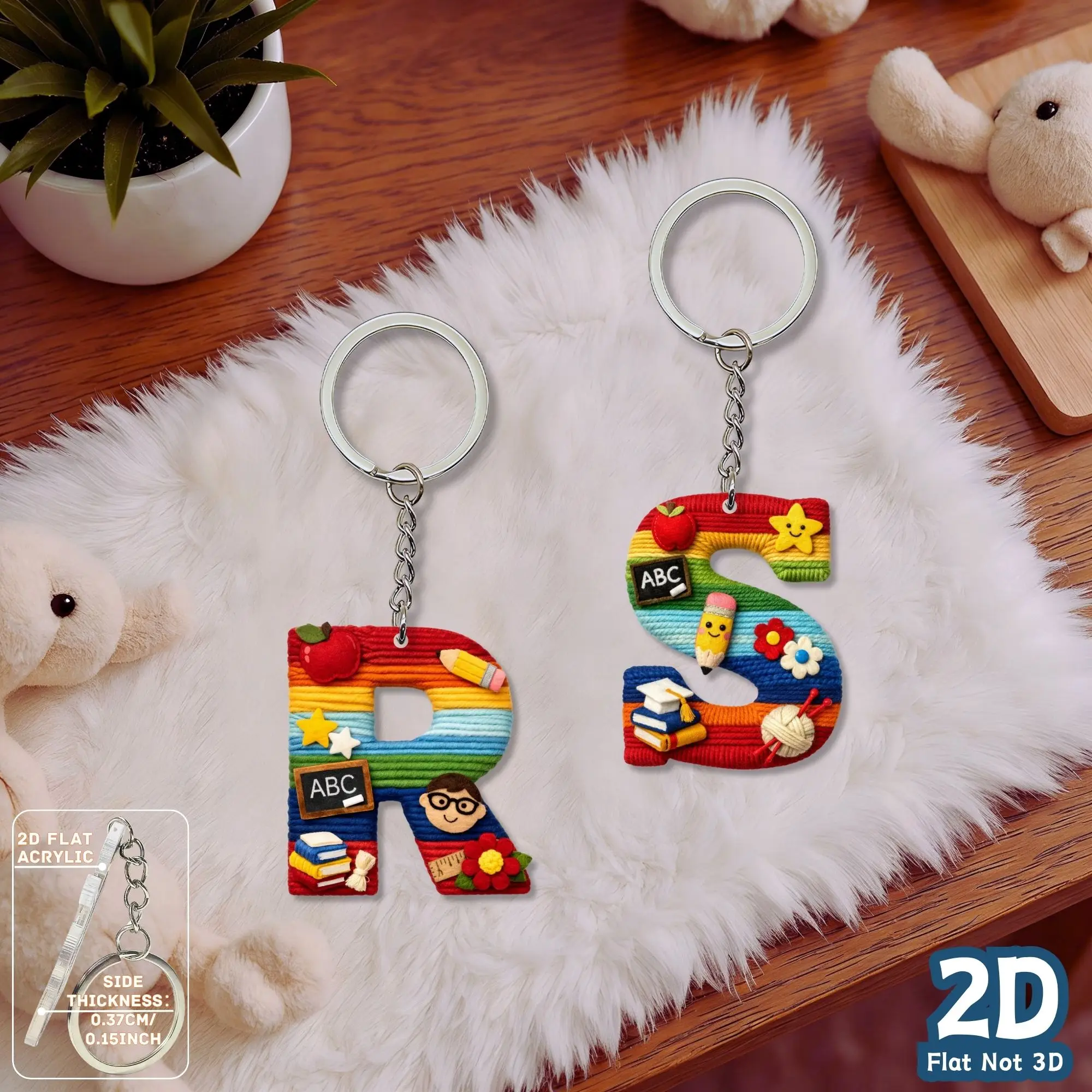 Gift for Her/Him, Plush Style Alphabet Letter A-Z Pattern Acrylic Keychain, Backpack Ornaments, Birthday Party Gifts, Souvenirs.
