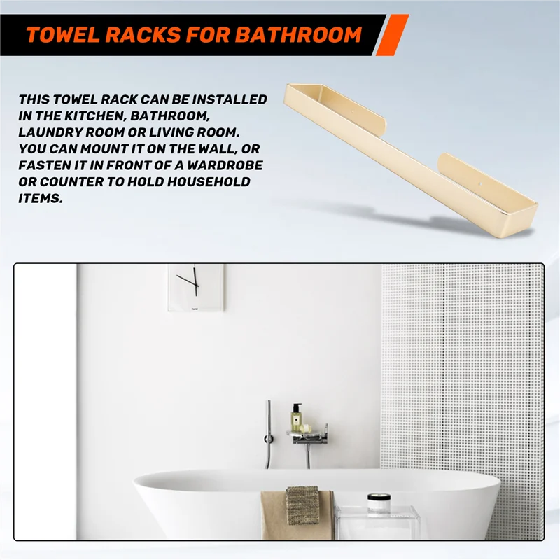 

BAAJ-Самоклеящаяся вешалка для полотенец для ванной комнаты, 15,5 дюймов, без дырокола, туалет, кухня, самоклеящаяся вешалка для полотенец, золото