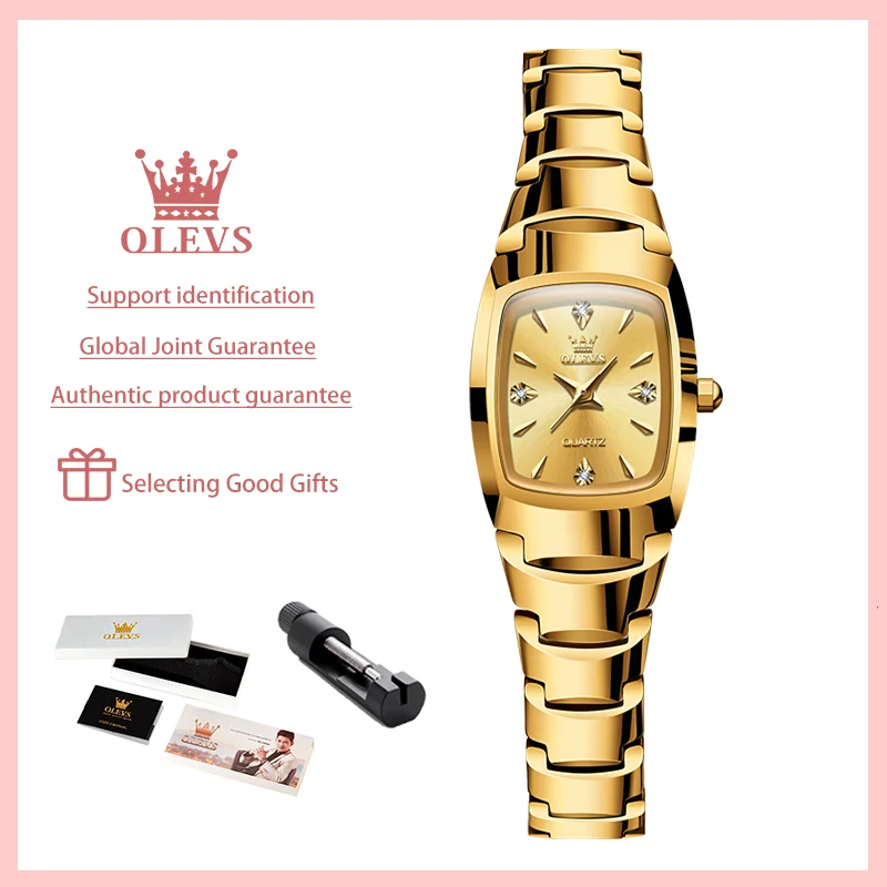 OLEVS Luxury Elegant Women's Watches Tungsten Steel Strip Original Brand Waterproof Quartz Watch Gold Gift Bracelet Lady Watch