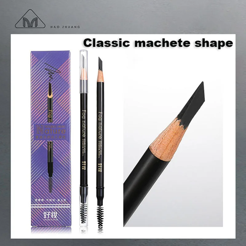 Brand Eyebrow Pencil Fog Feeling Hard Core Brown Black Soft Brush Wood Machete Eyebrow Enhance Wholesale HAOZHUANG Waterproof