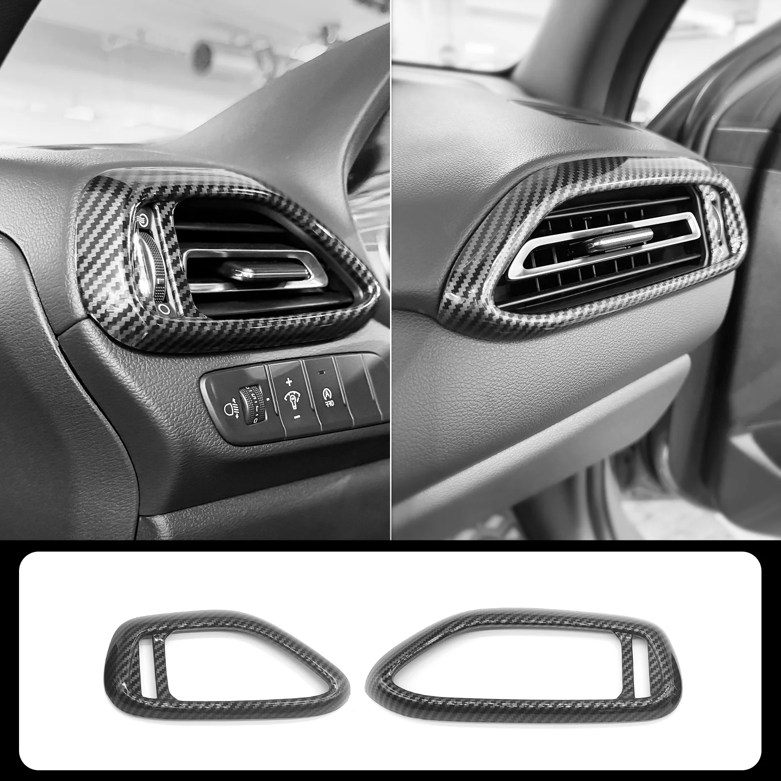 Für Hyundai i30 N 2019-2023 Carbon Fiber Gedruckt Front Dashboard Links Rechts Seite Air Vent Outlet Abdeckung Trim 2 stücke