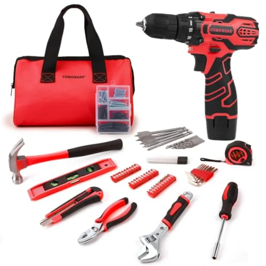 

12V Cordless Drill Set 169Pcs Hand Tool Set with Cordless Drill Driver Complete Repair Tool Kit for Men Storage Bag Ideal for O