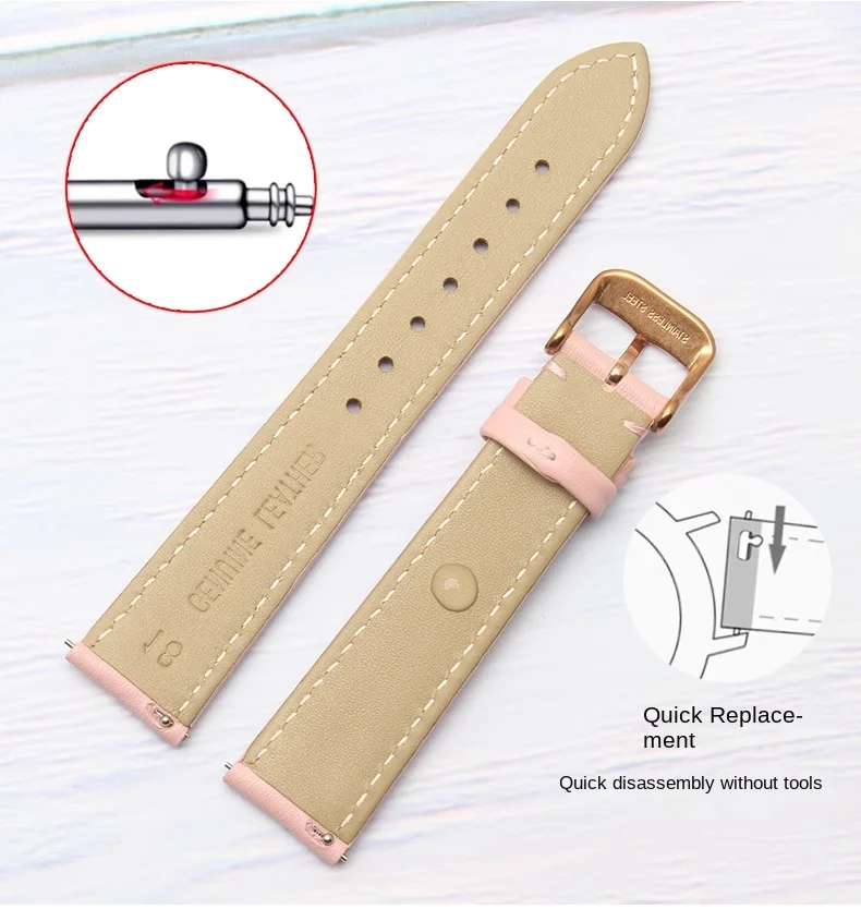 Women\'s Fashion watch strap pink cowhide Genuine Leather watchband Belt 12mm 14mm 15mm 16mm 18mm quick release Women Bracelet