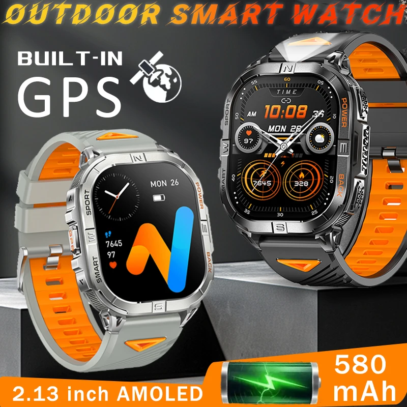 

2025 Новые 2,13-дюймовые HD умные часы для мужчин Военно-качественные уличные водонепроницаемые часы 3ATM Спортивные фитнес-умные часы с Bluetooth-вызовом