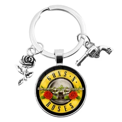 Holder Guns N Roses Rock Band Pendant Round Key Chain Punk Guns and Roses Band Sign Metal Pendant Keyring Fans Souvenir Jewelry