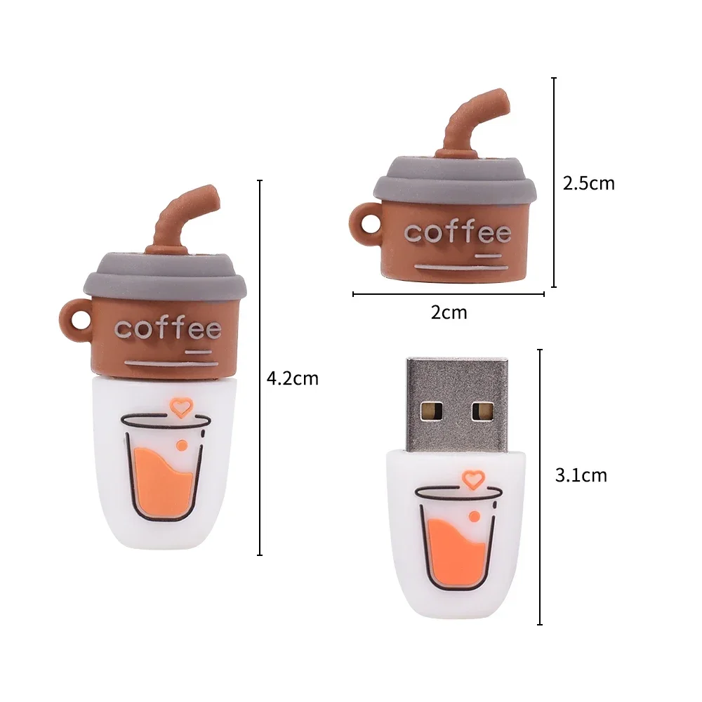 JASTER-Clé USB portable en forme de tasse de thé au lait, support à mémoire de 16 Go 16 Go 32 Go 64 Go 128 Go, porte-clés gratuit