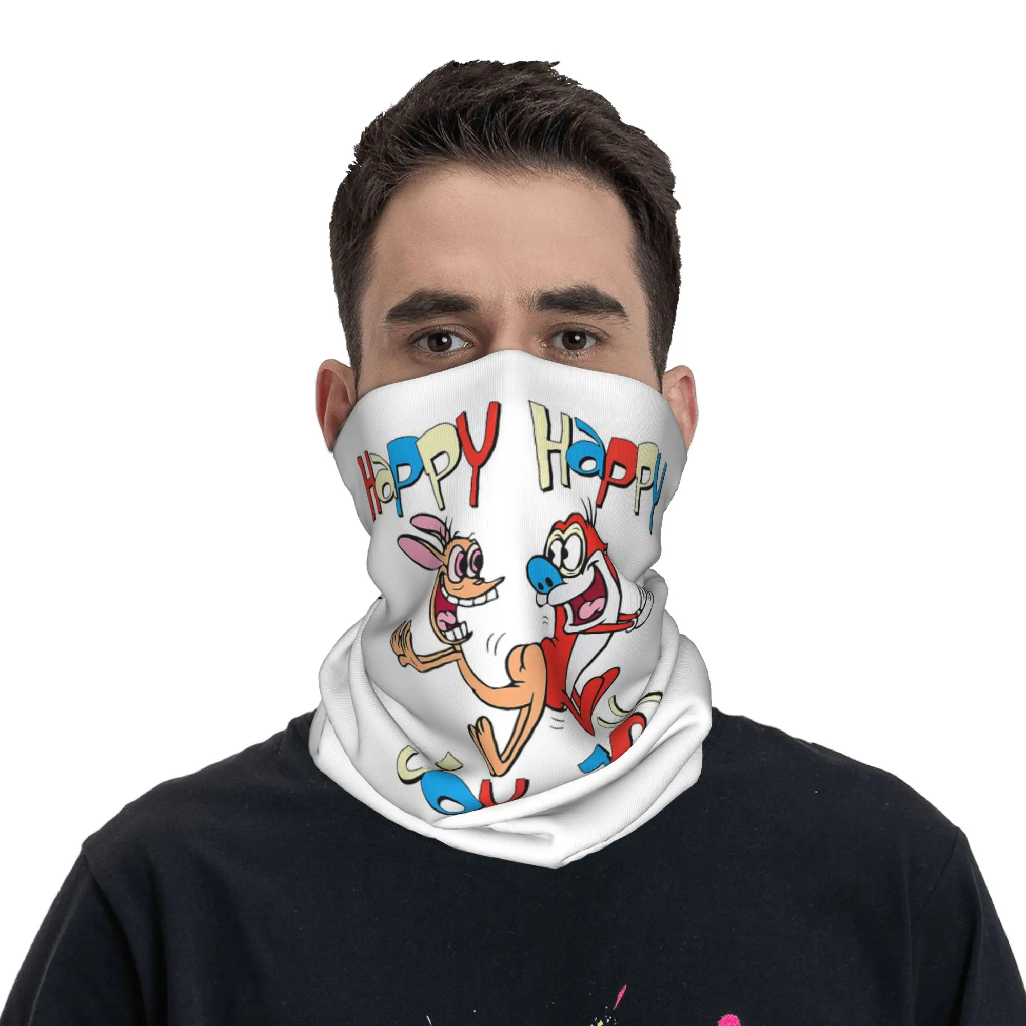 Animal Character 90s Ren And Stimpy   Cartoon Bandana Neck Gaiter Printed Magic Scarf Balaclava Cycling for Men Women Adult