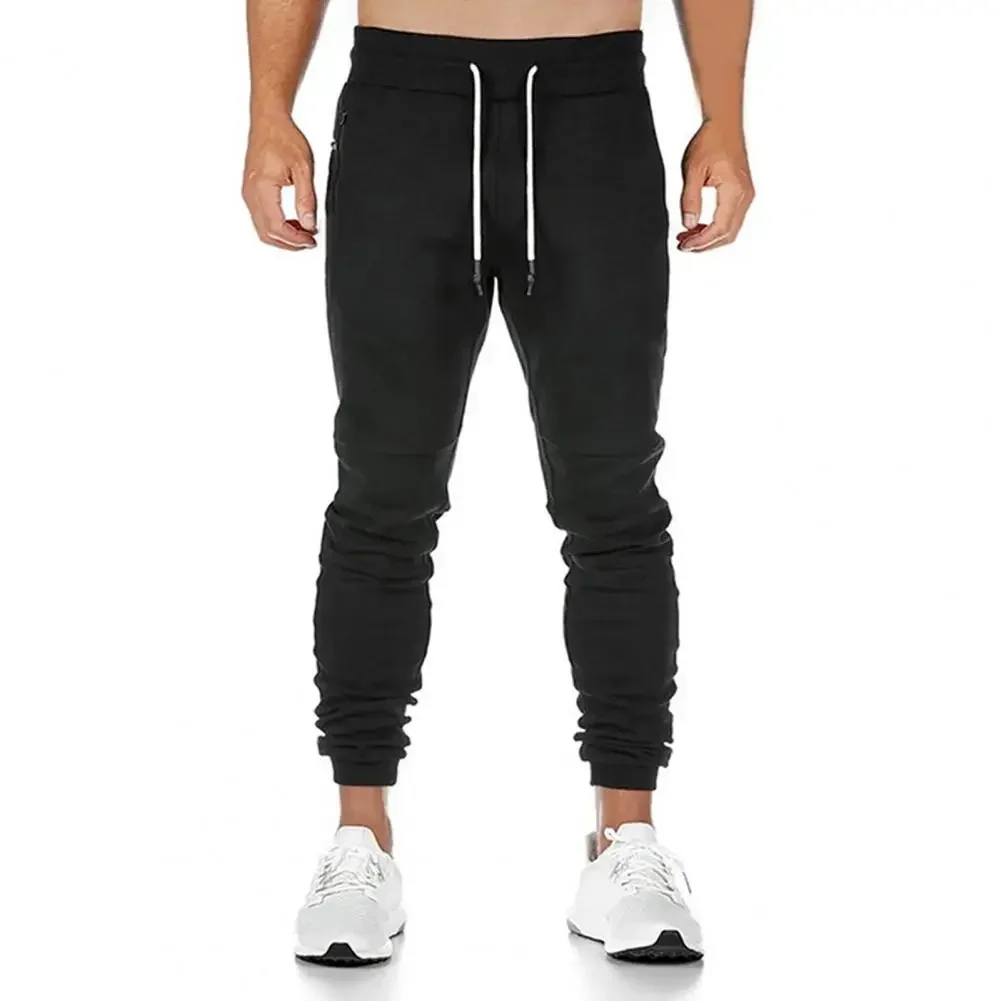 Mens Casual Pants Fitness Men drawstring tights zipper pocket Sportswear Tracksuit Bottoms Skinny Sweatpants Trousers