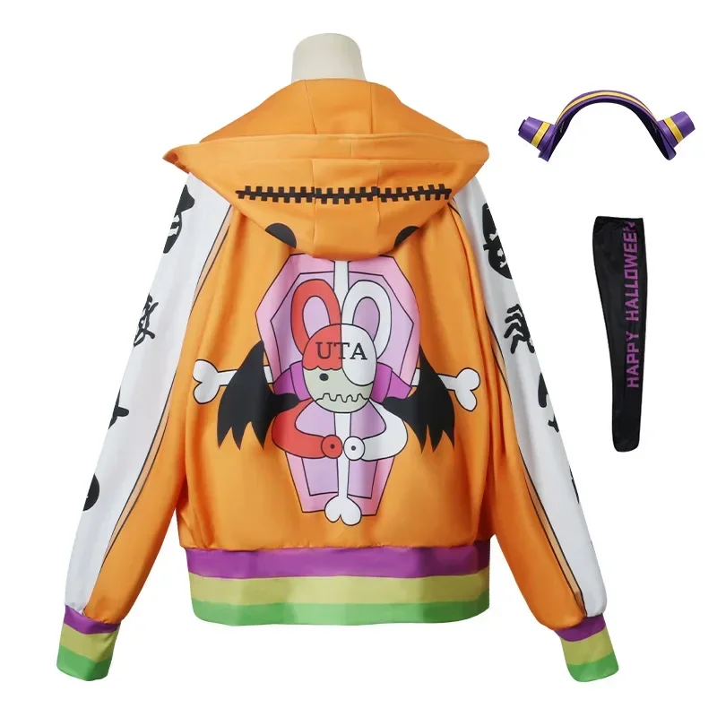 Bambini Anime One Piece Film Rosso Arancione Uta Costume Cosplay Festa di Halloween Cos Vestiti Parrucca Giacche Cappotto Abiti Abito Costume per adulti