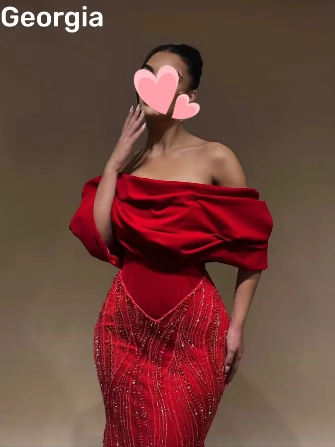 Sukienki syreny na studniówkę z odkrytymi ramionami, zdobione koralikami, luksusowe suknie wieczorowe do ziemi, krótkie rękawy, zapinane na zamek, koktajlowe.