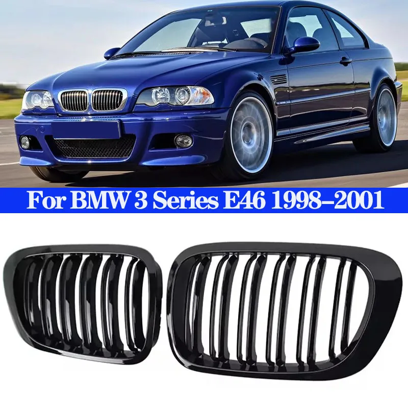 

For BMW 3-Series E46 1998-2001 2/4 Doors Car Front Kidney Grill 318i 320i 325i 330i Gloss Black Racing Grille Accessories