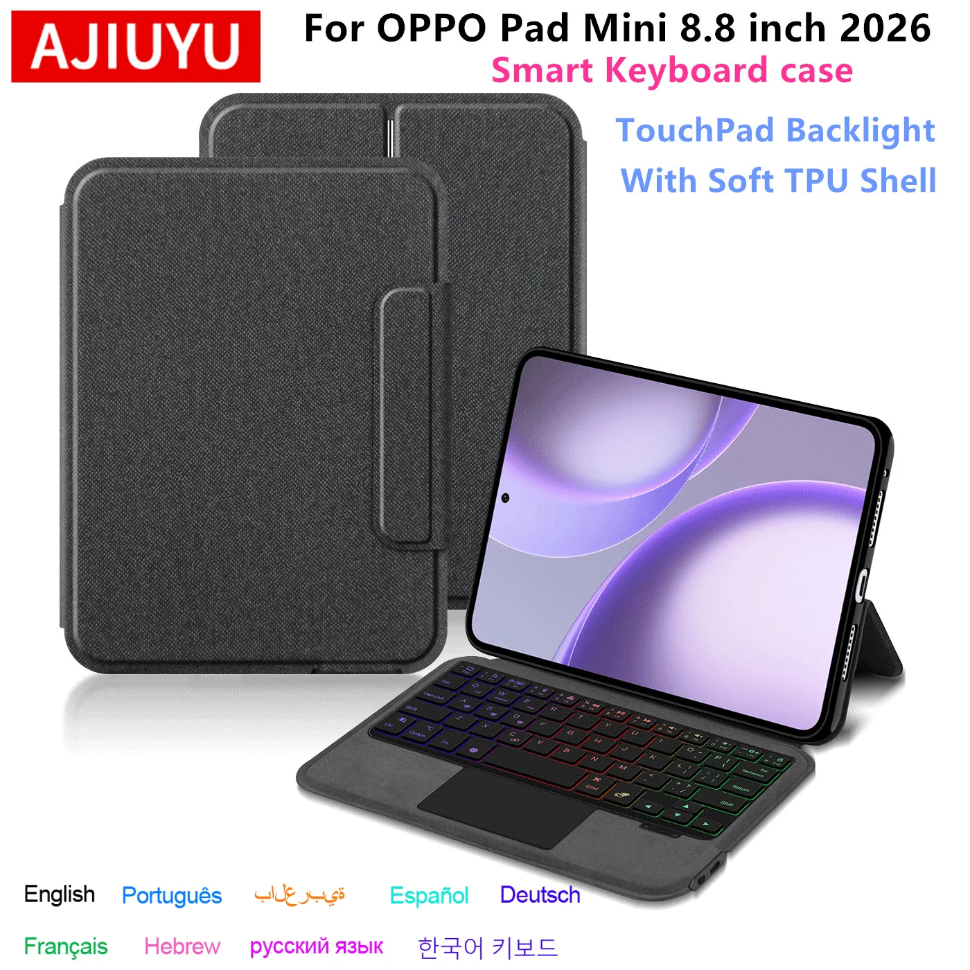

AJIUYU TouchPad Keyboard for OPPO Pad Mini Case 8.8 Inch OPPO Pad Mini OPD2515 8.8'' 2026 Tablet Backlight Keyboard Cover Folio