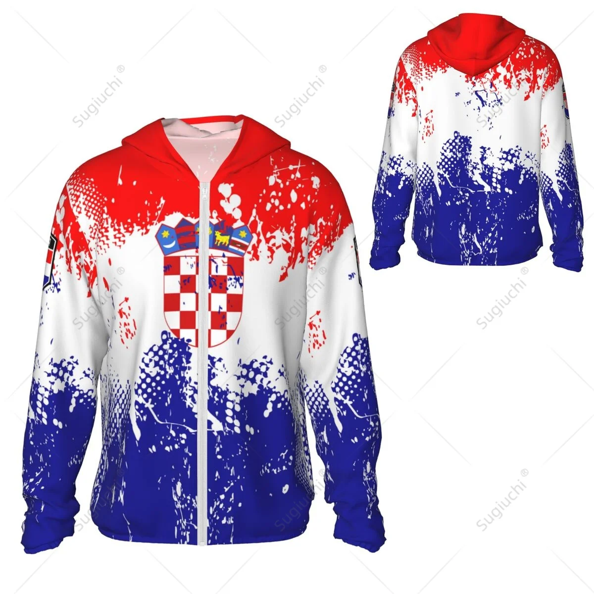 Croatia Flag Sun Protection Hoodie Sunscreen Clothes Fishing Cycling Running Quick Dry Long Sleeve With Zipper Polyester