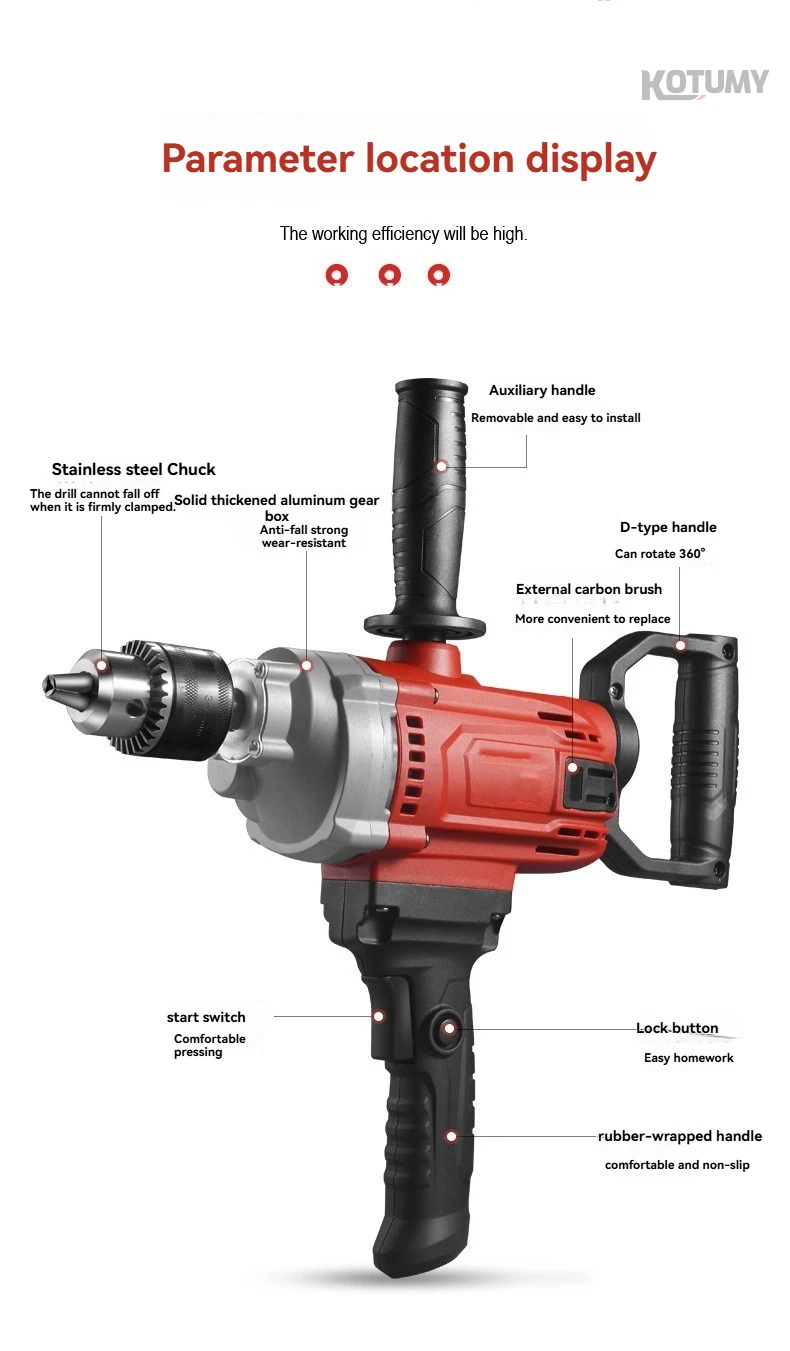 

16-Speed High Power Handheld Electric Drill Multifunctional Putty Powder Mixer