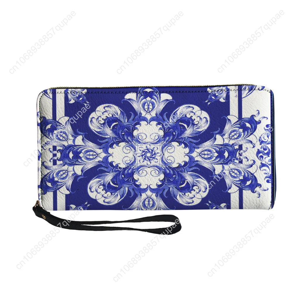 Blue and white porcelain Printing Custom Wallet Purse Mens Womens Zipper Long Wallets Double Muslim Printed Wallet Gift Bag
