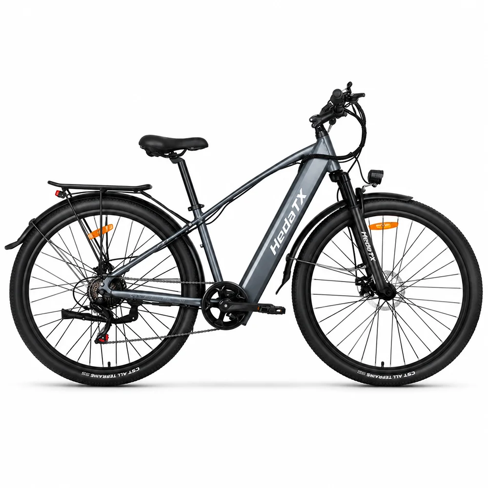 TX1 Erwachsenen-Elektrofahrrad 350W 48V 13Ah Urbanes Pendler-E-Bike mit Vorderradfederung, Scheibenbremsen, Gepäckträger und Schutzblechen, Grau