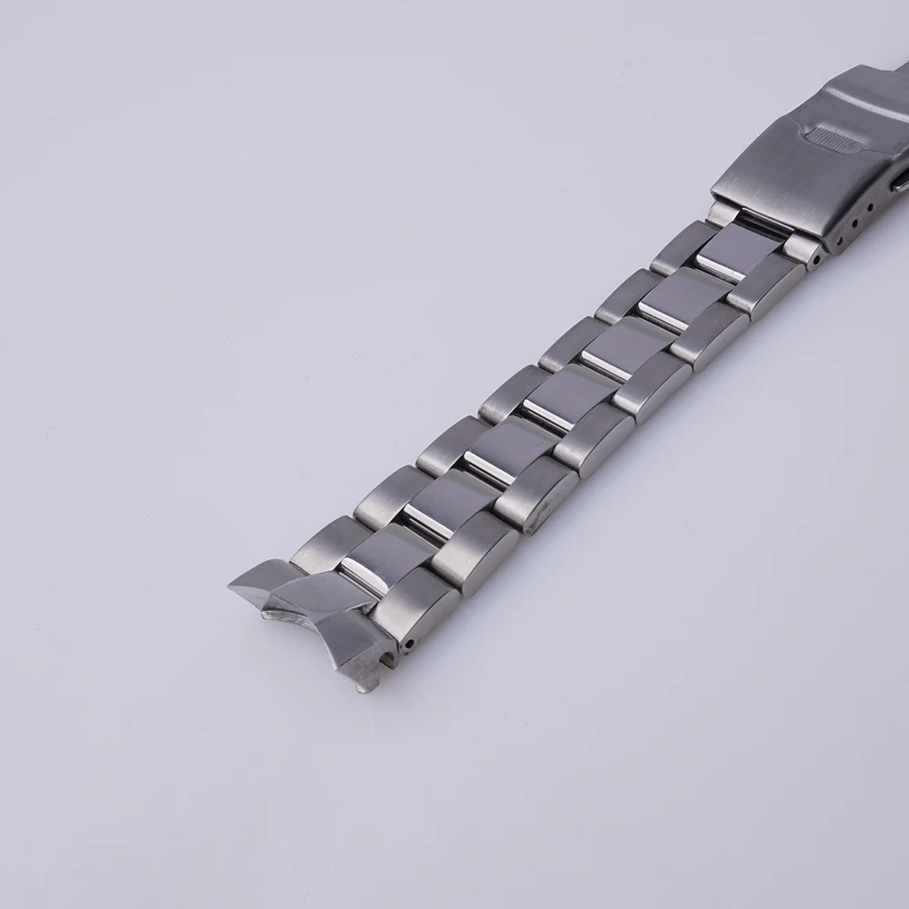 Rolamy 22mm WatchBand Silver Solid CurvedEnd Strap Bracelet Double Push Clasp For Seiko 5 Sport SRPD51 53 55 57 59 SRPD63 65 67