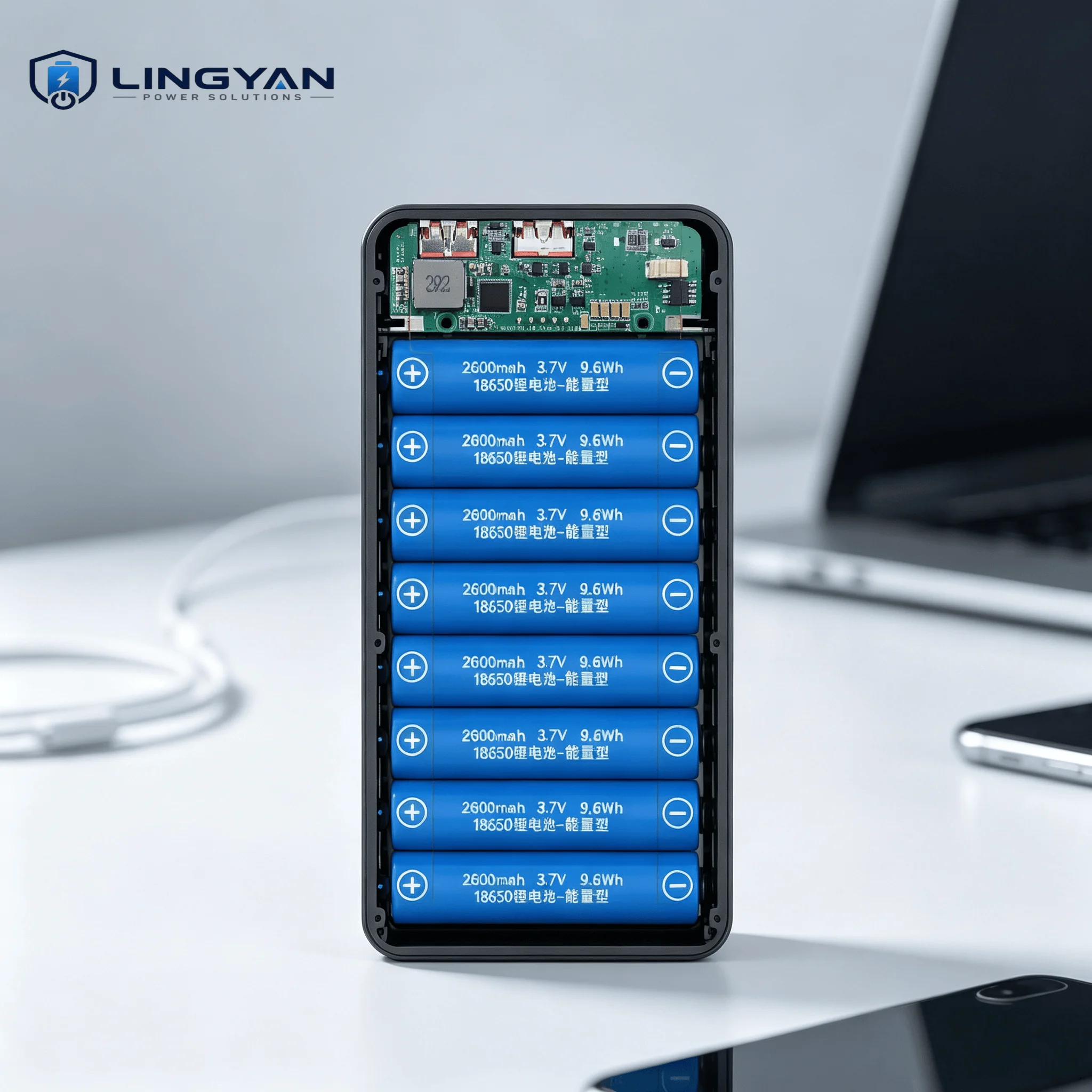 Built-in LED Lamp 8 Slots Solderless 18650 DIY Power Bank Box 22.5W Wireless Fast Charger For Smartphone Charging