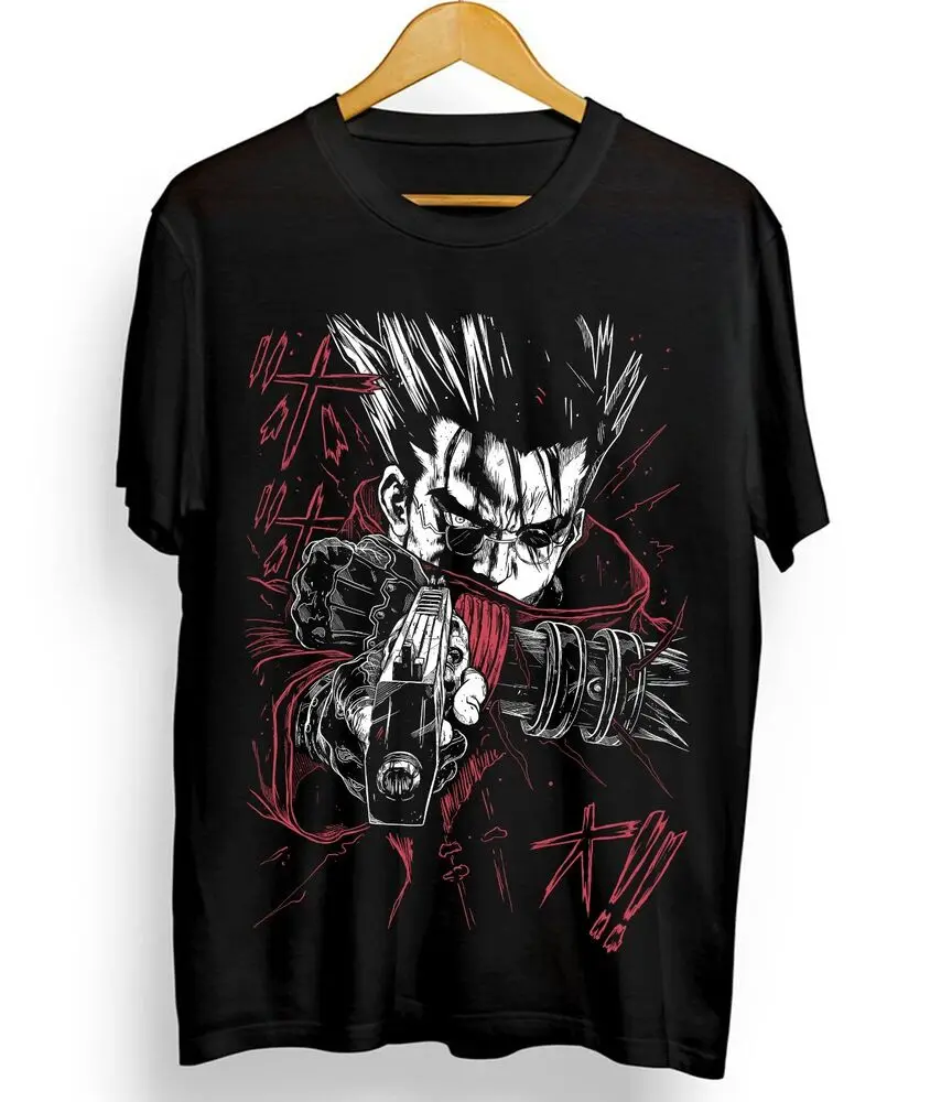 Trigun T-shirt Vash The Stampede Moon Funny COMEDY Anime Manga Gift Black Shirt