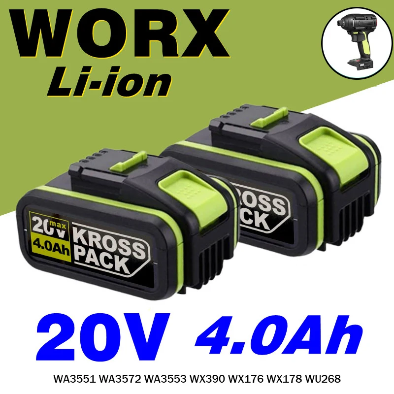 For Worx 20V 4000mAh Lithium-ion Battery WA3553/WA3551/WA3572 WX390 WA3551/WX178 Drilled Battery