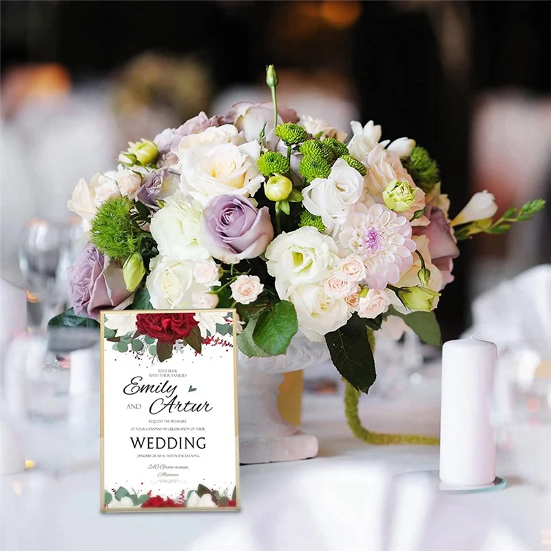 A88M 12 قطعة حامل علامة أكريليك بإطار ذهبي حامل رقم طاولة الزفاف قائمة مائلة حامل مزدوج الجوانب، عمودي 4 × 6 بوصة