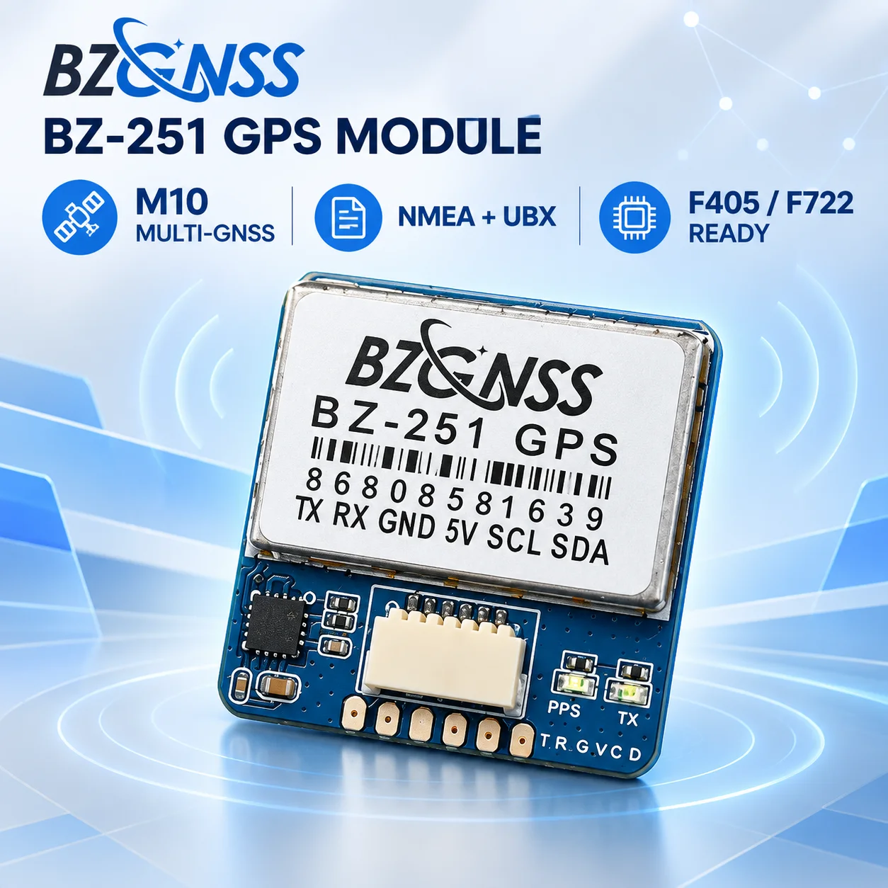 BZ251 M10 Multi-GNSS-GPS-Kompassmodul QMC5883 5.0V UART I2C 10Hz für F405 F722 FPV-Renndrohnen, Starrflügel-UAVs mit Rückkehrfunktion zum Startpunkt