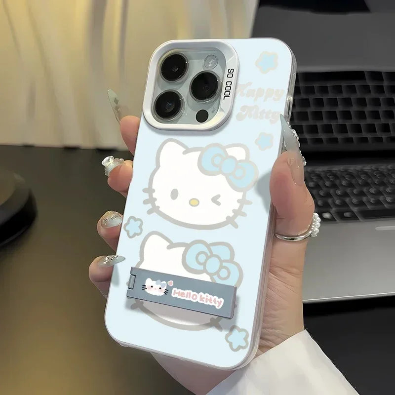 Blue Cute Hello Kitty Phone Case for Samsung A73 A72 A55 A54 A53 A35 A34 A33 A24 A23 A22 A15 A14 A13 A05 4G 5G Cover with Holder image 3