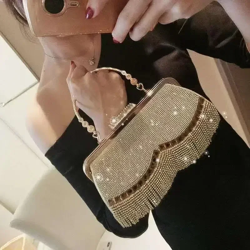 Gorgeous and Shiny Diamonds Rhinestones Tassels Handle Evening Bags for Party and Wedding Clutch Purse Designer Bags Handbags view 3