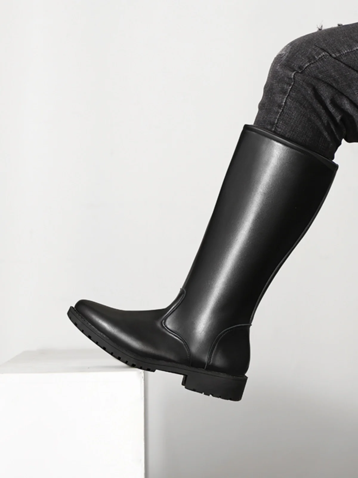 

ex Кожаные ботинки с высокой трубкой, ботинки для верховой езды в стиле аниме, ботинки до середины икры с хлопковой подкладкой для мужчин и женщин