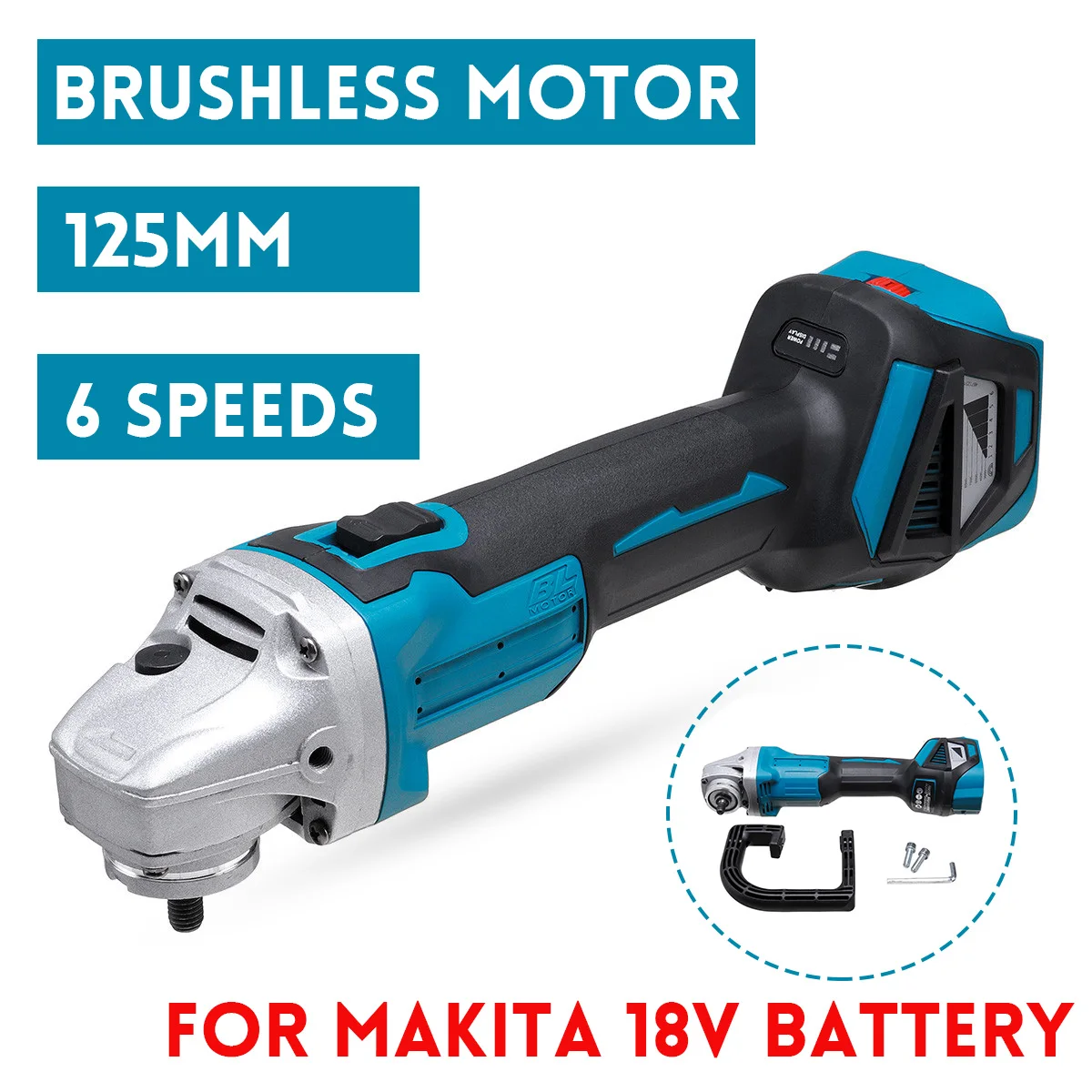 

125mm 6 Speed Brushless Cordless Electric Angle Grinder Grinding Machine DIY Cutting Woodworking for Makita 18V Battery