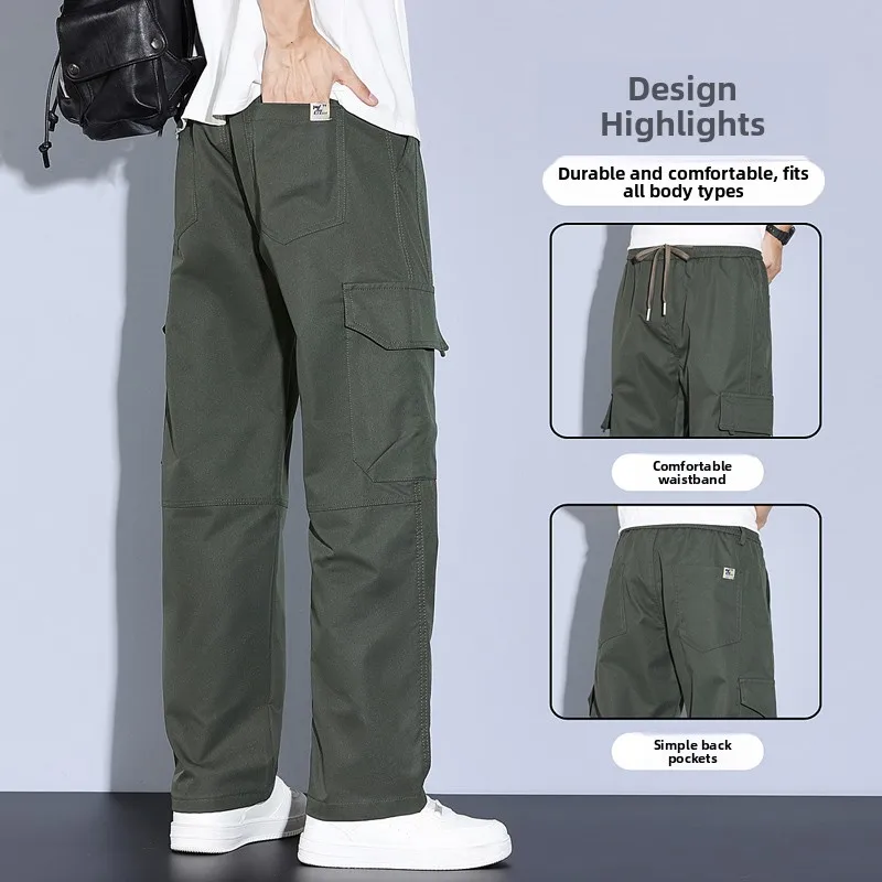 

American Sle Men's Loose Straight Leg Workwear Trousers Multi-ket Wear-Resistant Construction Site Labor Protection Long...