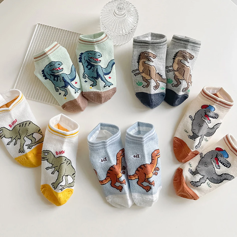 High Quality Boys Dinosaur Cartoon Pattern Socks Thin and Breathable Suitable for Spring and Summer Warmth Weather Mesh Design