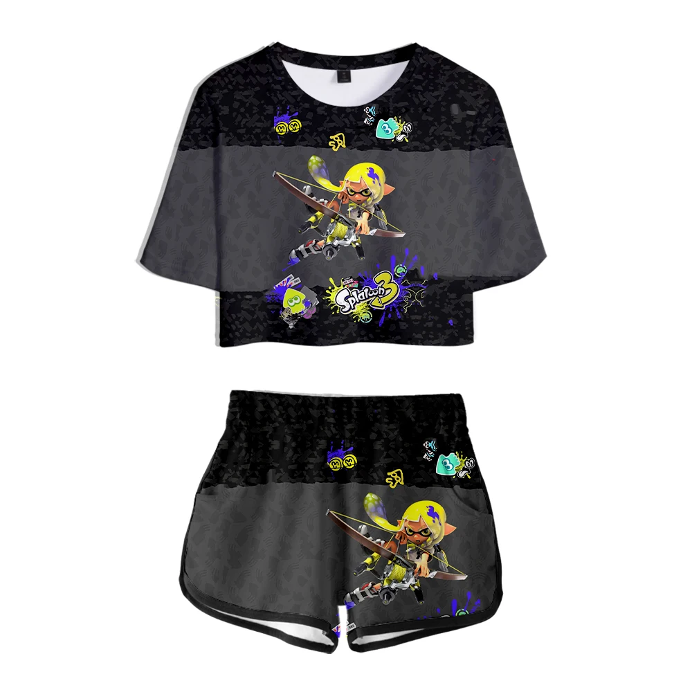 Popular Comfortable Splatoon 3 3D Printed Two Piece Set Wo Sexy Shorts+lovely T-shirt Dew navel Sport Girl suits