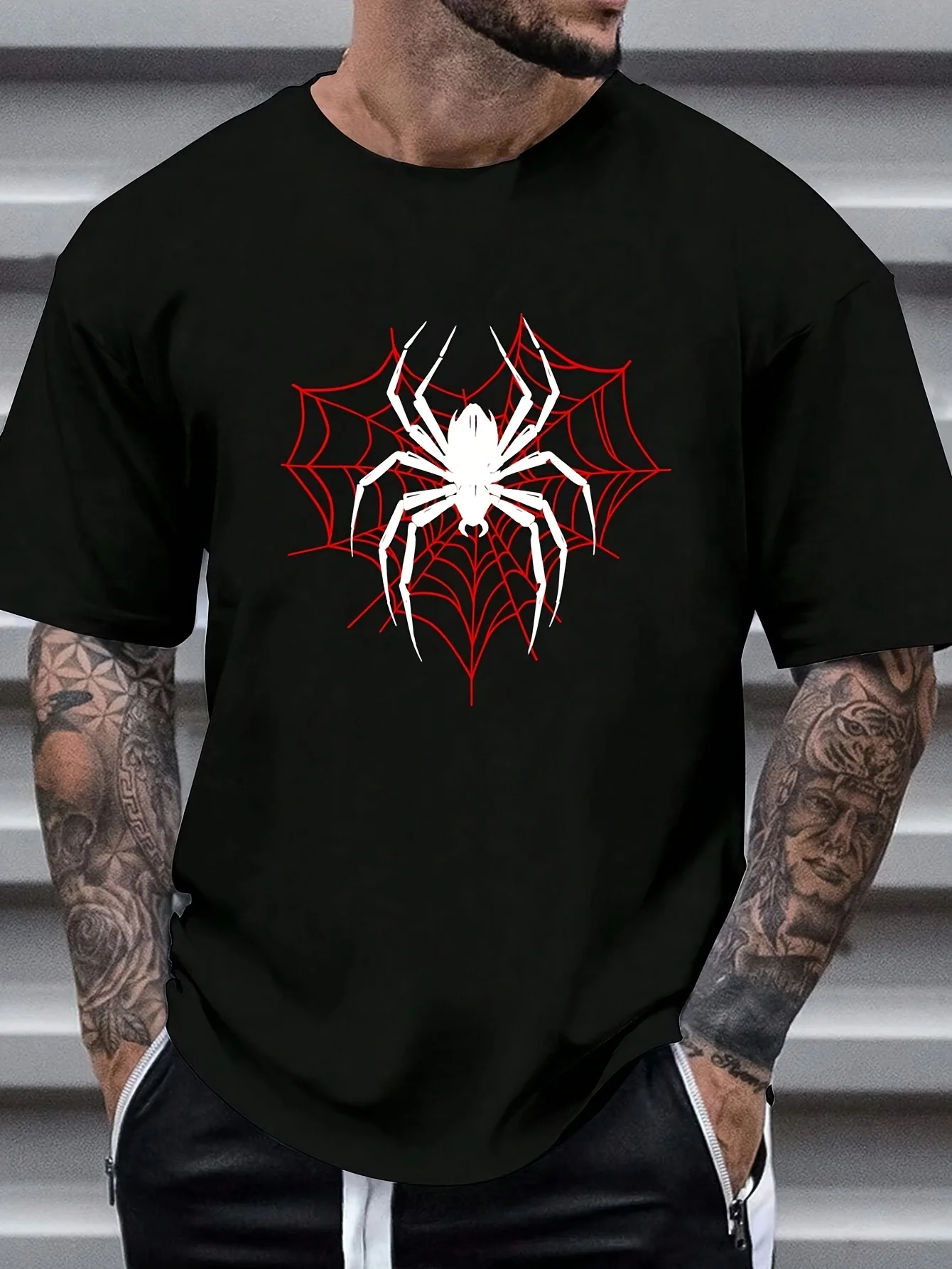 Spider Web & Black Spider T-Shirt Summer Men's Tracksuit O-Neck Pullover Top Breathable Sportswear Harajuku Fashion Streetwear