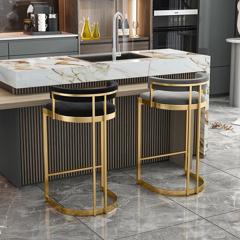 Velvet High Chairs Kitchen Bar Counter Stool Nordic Metal Retro Chair Restaurant Home Furniture Sgabelli Cucina Design Chair