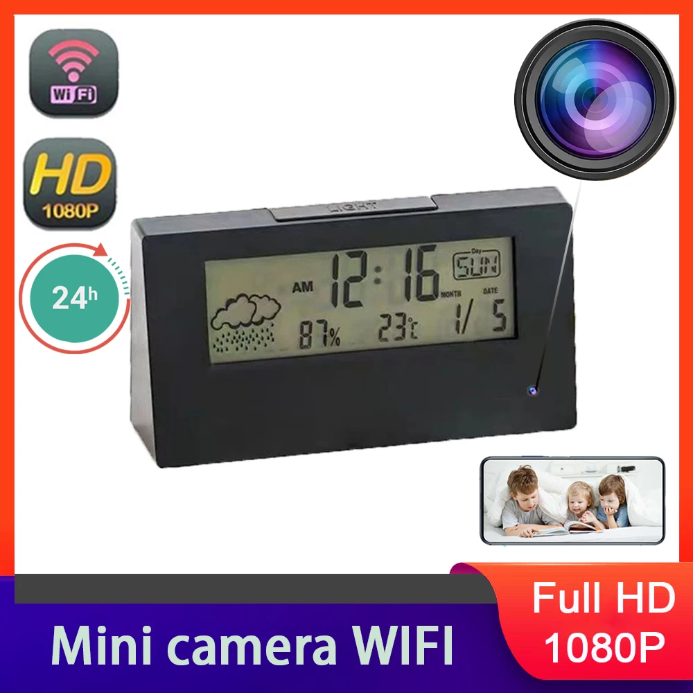 

Мини-камера 1080P с функцией часов, Full HD 4K, Wi-Fi, ночным видением ИК, видеорегистратор, камера для домашнего видеонаблюдения, цифровые часы с видеомонитором