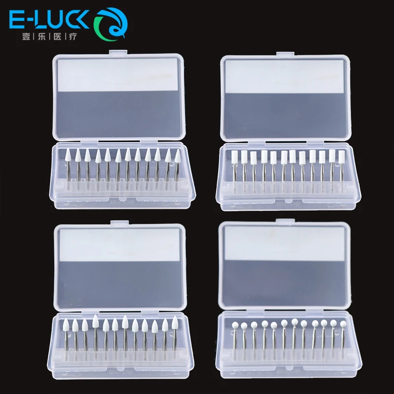 12pcs/pack Dental Polishing Drill Burs White Stone RA Polisher Ceramic Grinders For 2.35mm Low Speed Handpieces