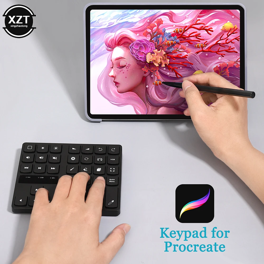 Clavier numérique sans fil compatible Bluetooth 5.0, peinture, dessin, menu rapide, direction haut et bas, 35 touches