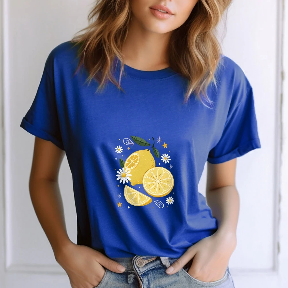 

Женская футболка большого размера с принтом лимона Y2k, новинка 2025, хлопковая футболка с цитрусовым рисунком, летний повседневный топ Zesty, свежий стиль