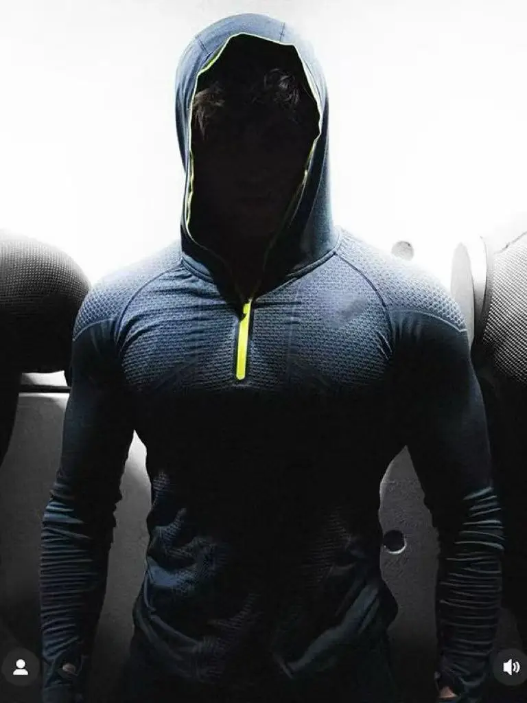 

Men's autumn and winter classic super hero quick-drying elastic hoodie half-zipper T-shirt top